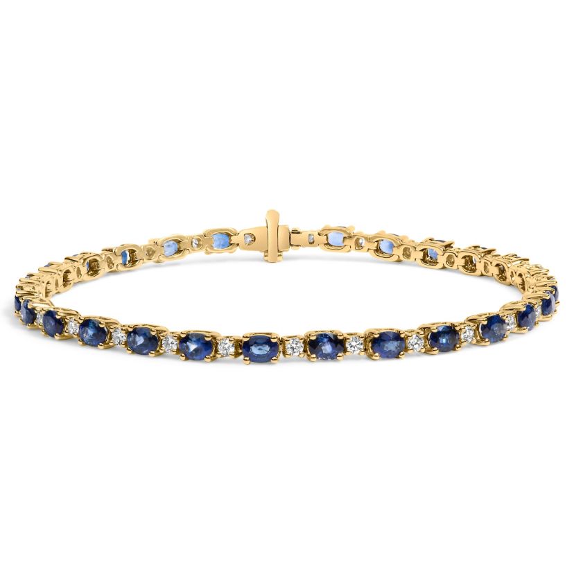 18K Gold 3/4 Ct Diamond & 5 1/3 Ct Sapphire Link Bracelet-7.25"