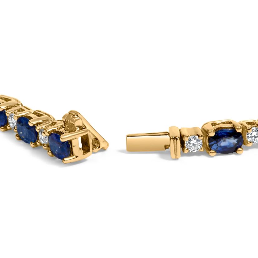 18K Gold 3/4 Ct Diamond & 5 1/3 Ct Sapphire Link Bracelet-7.25"