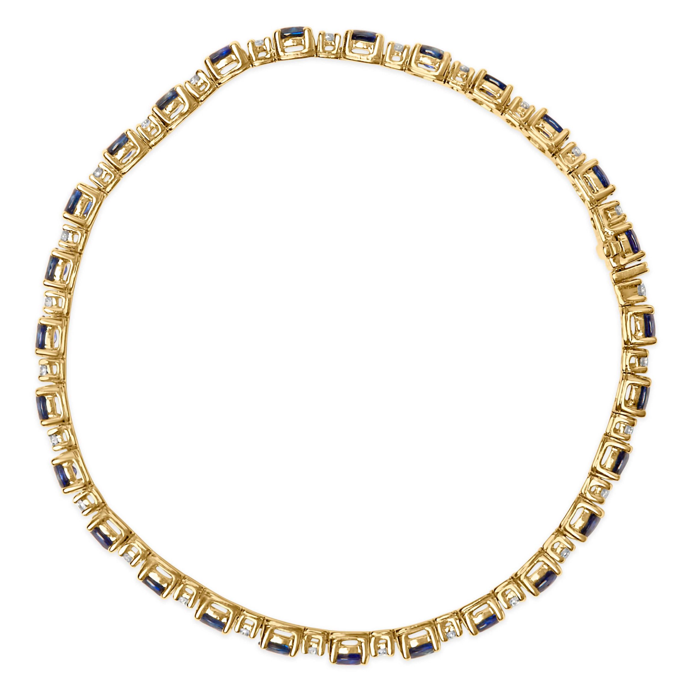 18K Gold 3/4 Ct Diamond & 5 1/3 Ct Sapphire Link Bracelet-7.25"