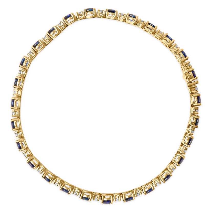 18K Gold 3/4 Ct Diamond & 5 1/3 Ct Sapphire Link Bracelet-7.25"