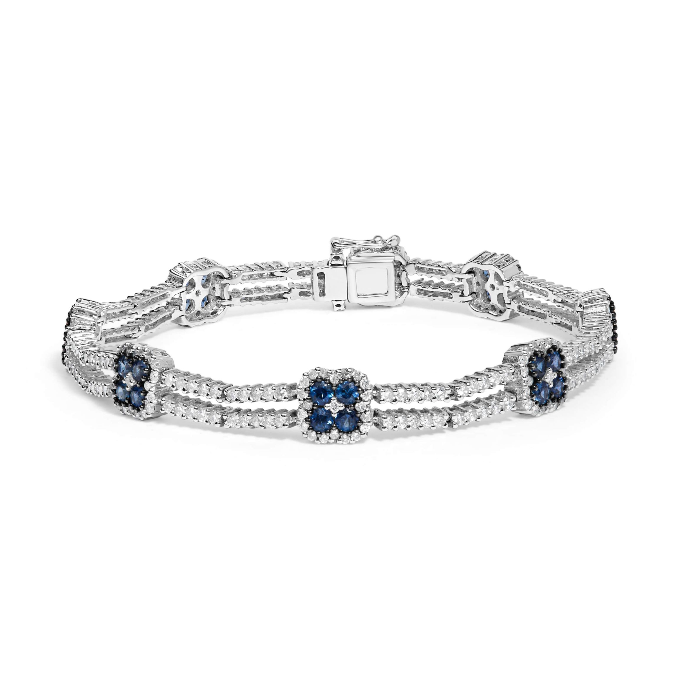 18K Gold 2 3/4 Ct Diamond & Sapphire Double Row Link Bracelet-7"