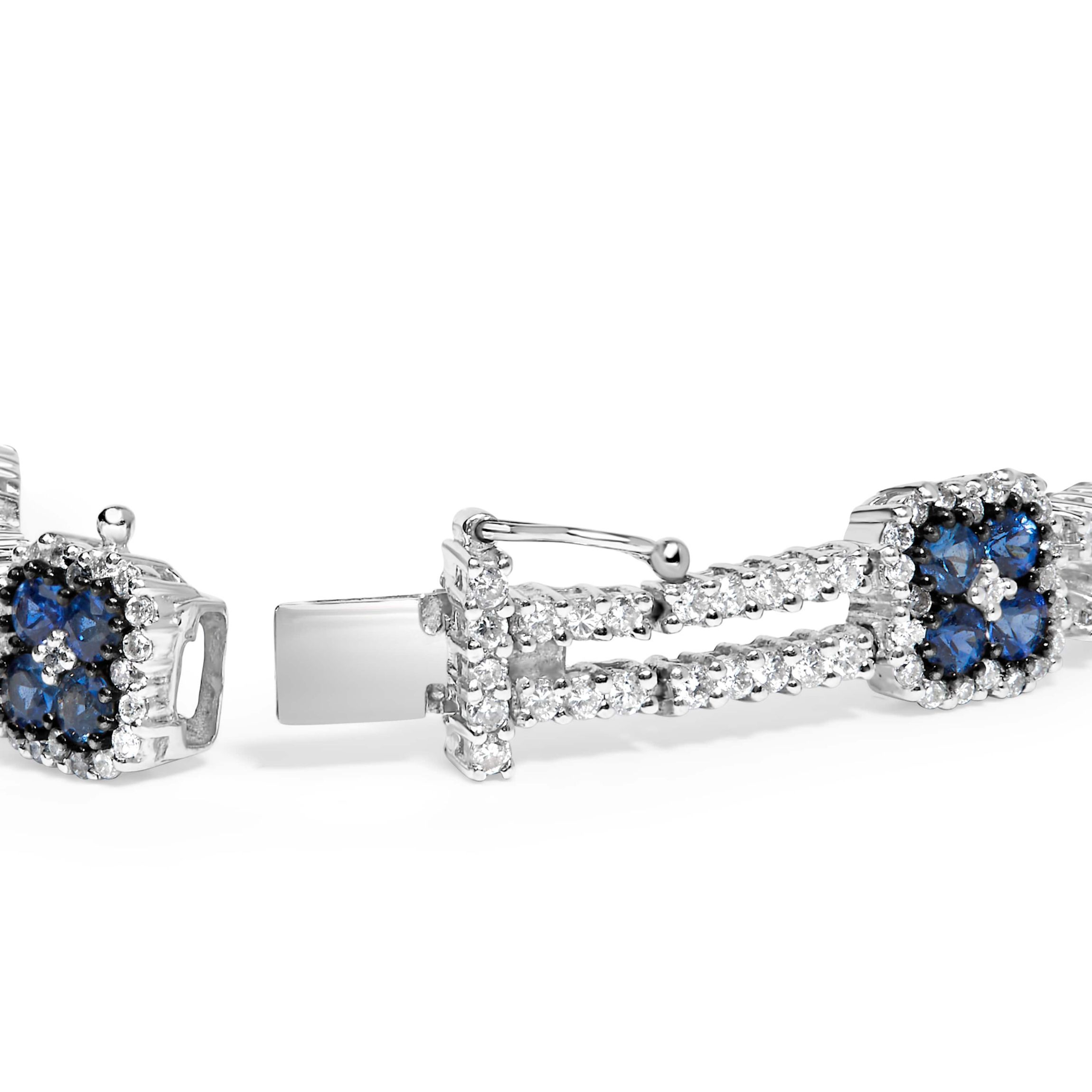 18K Gold 2 3/4 Ct Diamond & Sapphire Double Row Link Bracelet-7"