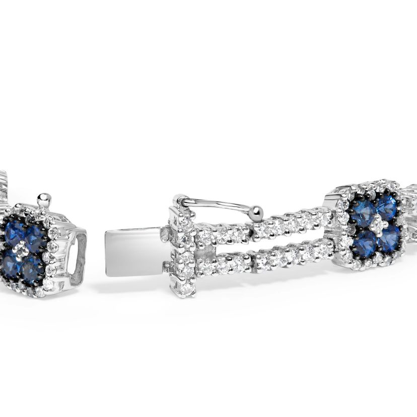 18K Gold 2 3/4 Ct Diamond & Sapphire Double Row Link Bracelet-7"