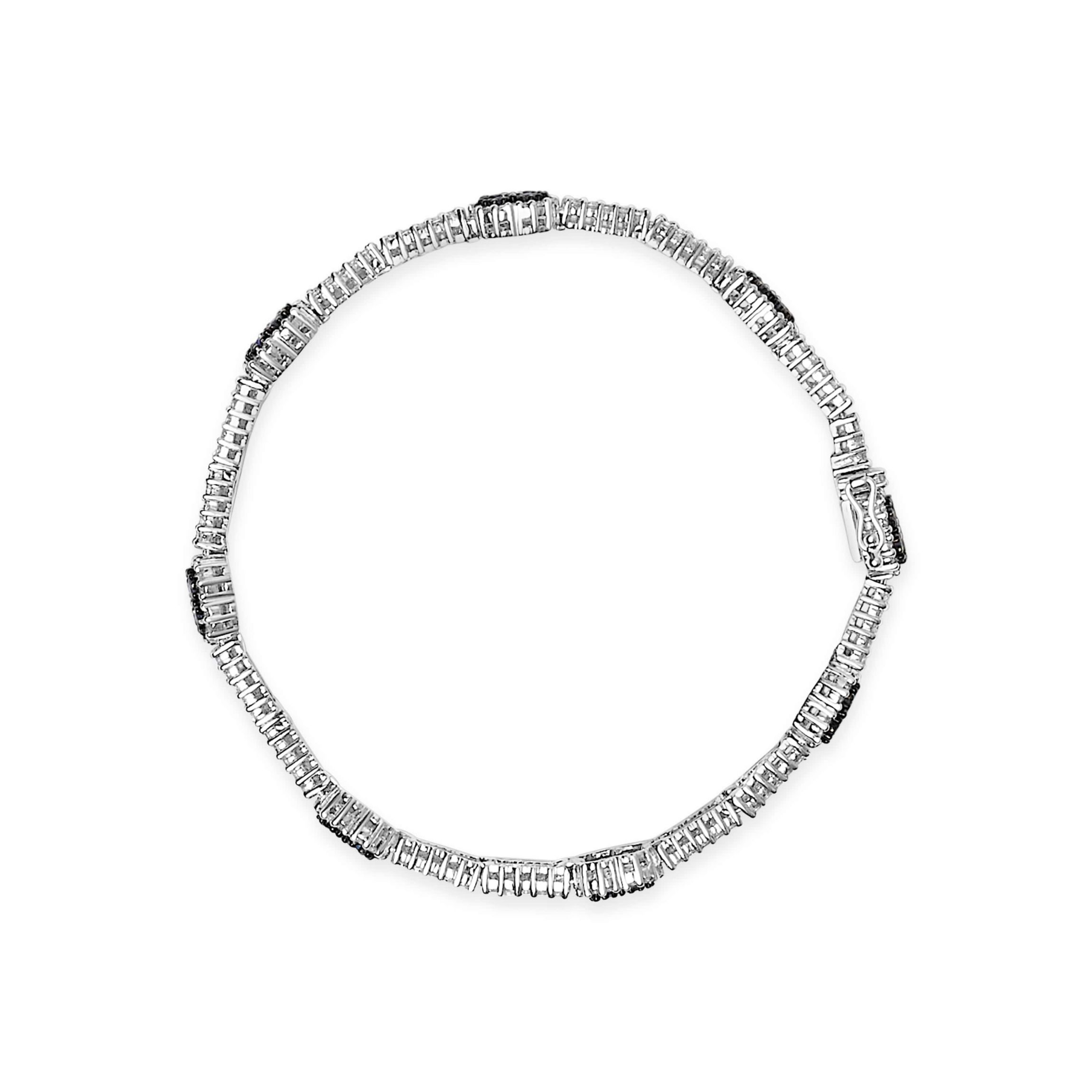 18K Gold 2 3/4 Ct Diamond & Sapphire Double Row Link Bracelet-7"