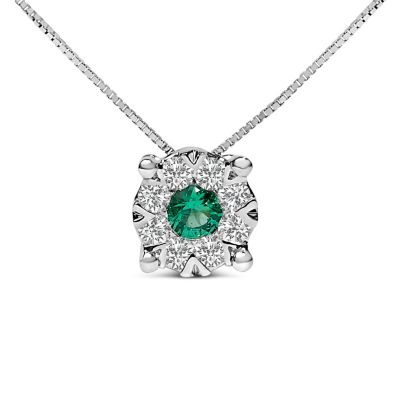 Haus of Brilliance 14K Gold Emerald & 1/3 Cttw Diamond Halo Pendant Necklace-18"