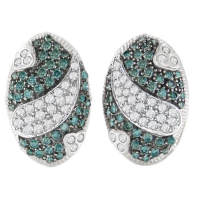 Haus of Brilliance 14K White Gold 2.00 Cttw White and Treated Blue Diamond Oval Shield Omega Back Earrings