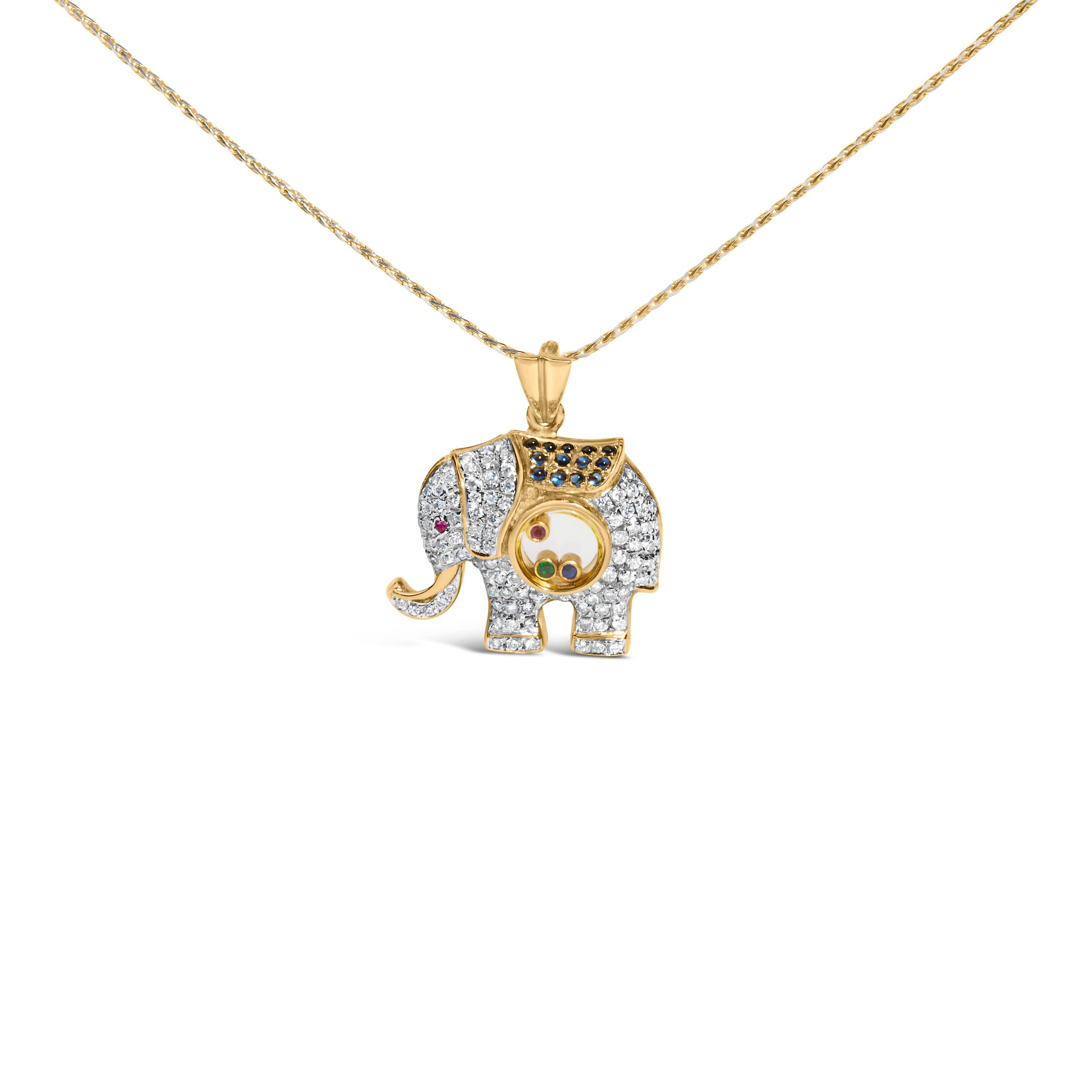 18K Gold 3/4ct Diamond Pendant Necklace with Ruby & Sapphire-18"