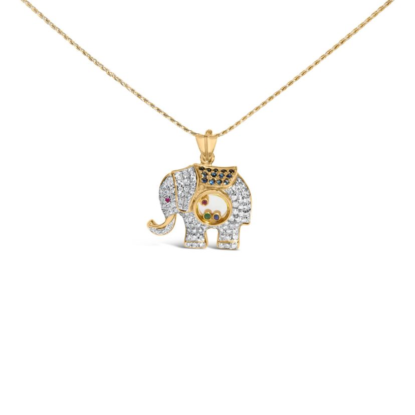 18K Gold 3/4ct Diamond Pendant Necklace with Ruby & Sapphire-18"