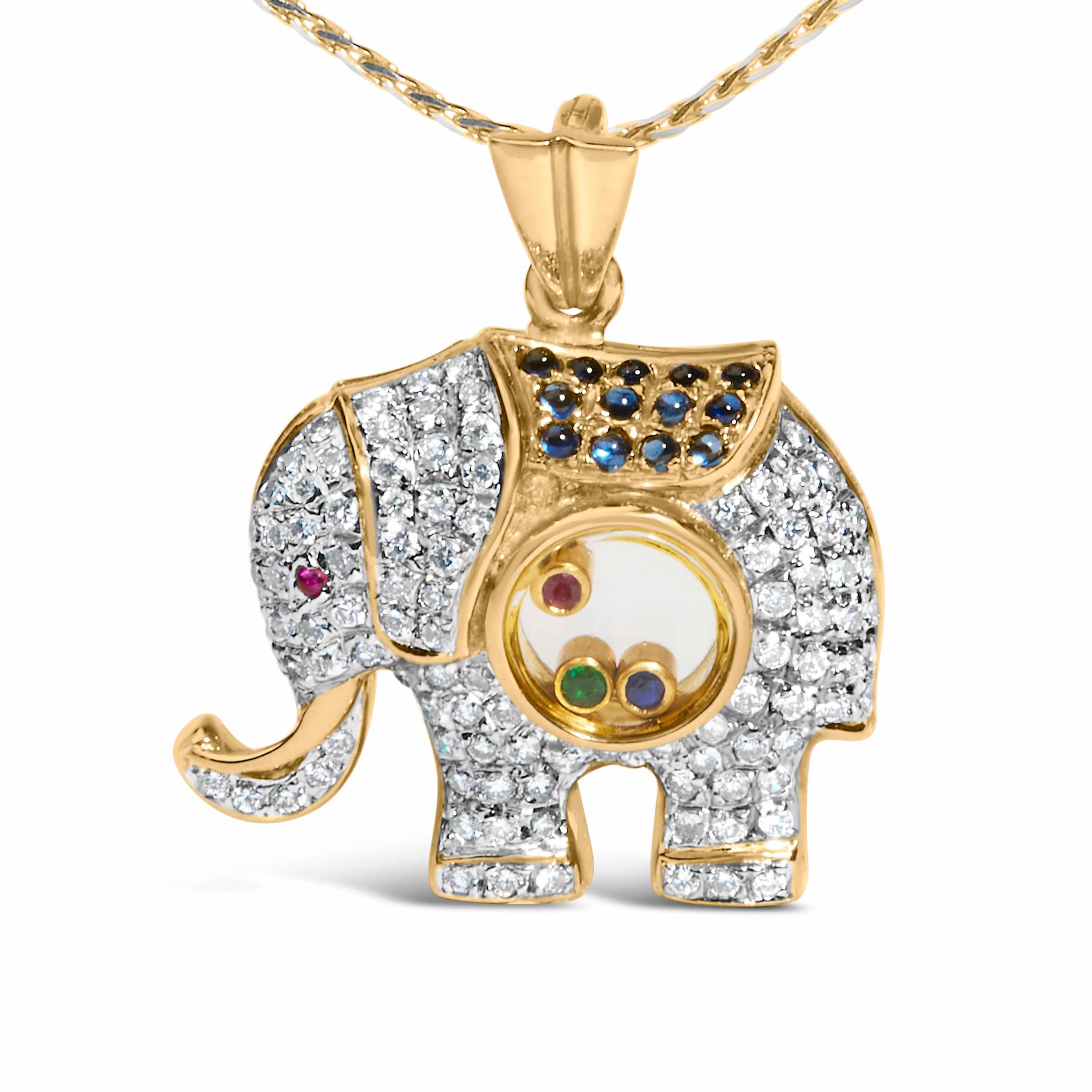 18K Gold 3/4ct Diamond Pendant Necklace with Ruby & Sapphire-18"
