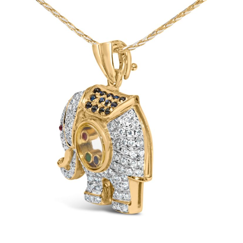 18K Gold 3/4ct Diamond Pendant Necklace with Ruby & Sapphire-18"