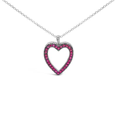 Haus of Brilliance 18K 1/3 Cttw Diamond & Ruby Open Heart Pendant Necklace-18"