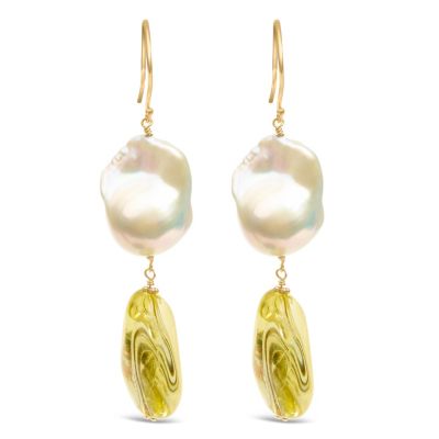 Haus of Brilliance 14K Yellow Gold Citrine and Baroque Pearl Drop Dangle Earrings 1 3/4 Inch Dangle