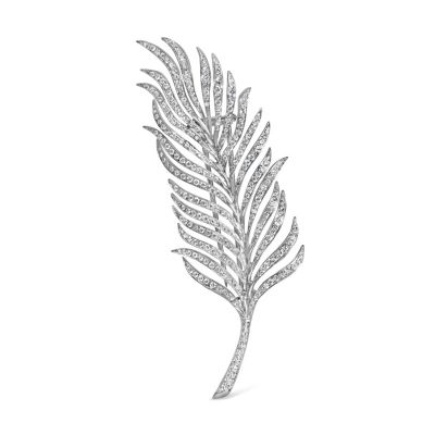 Haus of Brilliance 18K White Gold 2 7/8 Cttw Diamond Feather Brooch Pin