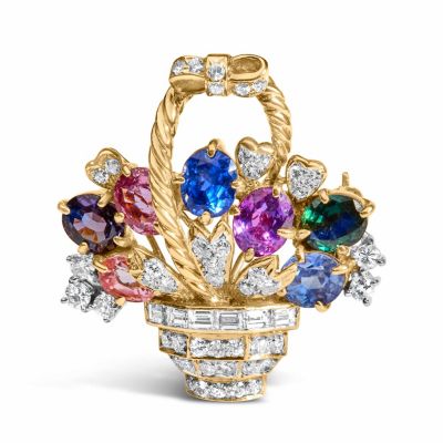 Haus of Brilliance Gold 1 1/10 Cttw Diamond and Gemstone Floral Pendant Brooch Pin