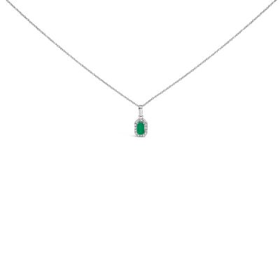 Haus of Brilliance 10K White Gold Green Emerald and Diamond Accent Halo Octagonal Pendant Necklace