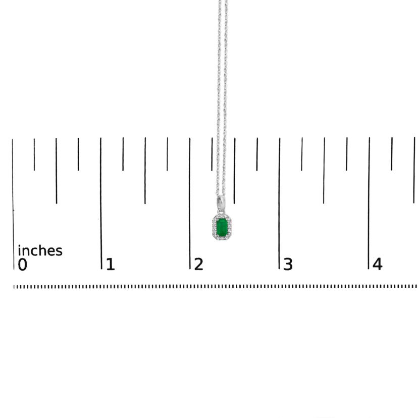10K White Gold Green Emerald and Diamond Accent Halo Octagonal Pendant Necklace
