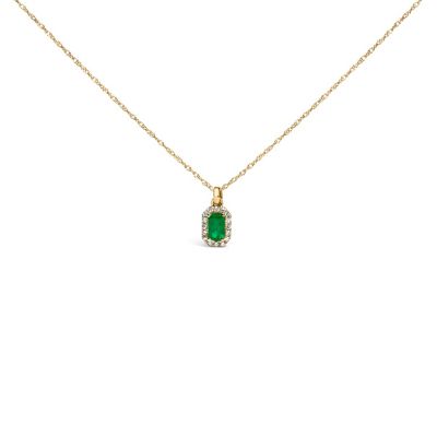 Haus of Brilliance Gold Emerald and Diamond Accent Halo Octagonal Pendant Necklace