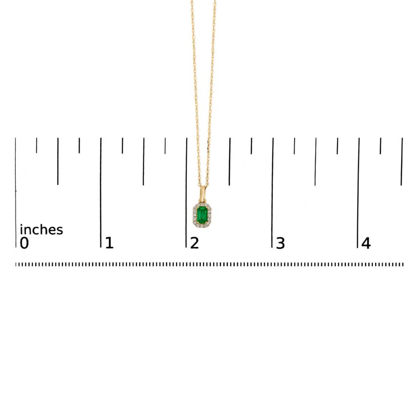 Gold Emerald and Diamond Accent Halo Octagonal Pendant Necklace