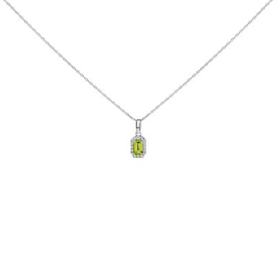 Haus of Brilliance 10K White Gold Yellow Peridot and Diamond Accent Halo Octagonal Pendant Necklace