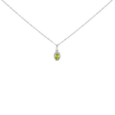 Haus of Brilliance 10K White Gold Yellow Peridot and Diamond Accent Halo Oval Shape Pendant Necklace