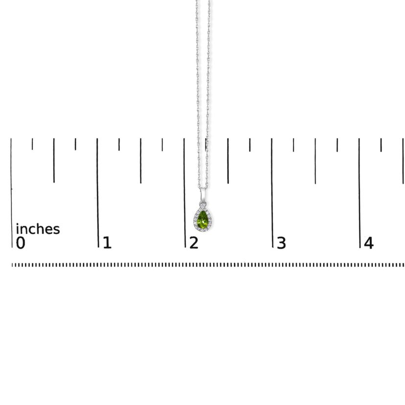 10K White Gold Yellow Peridot and Diamond Accent Halo Pear Shape Pendant Necklace