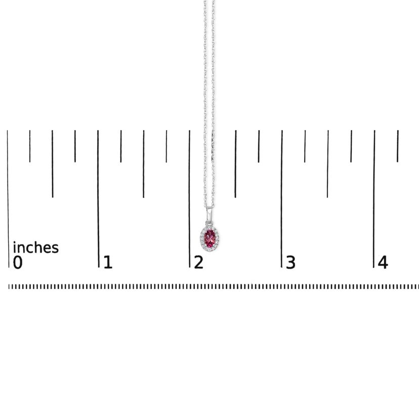 10K White Gold Pink Tourmaline and Diamond Accent Halo Oval Shape Pendant Necklace