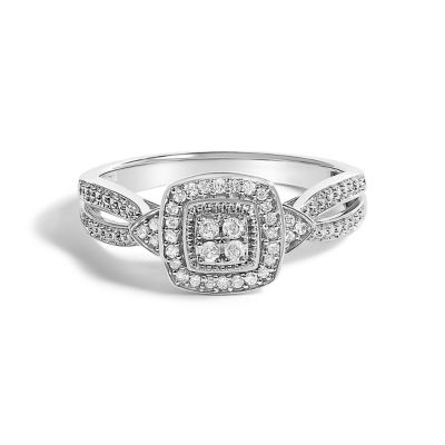 Haus of Brilliance 10K White Gold 1/10 Cttw Diamond Cluster Halo Promise Ring