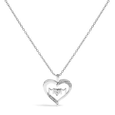 Silver Diamond Accent MOM with Heart Pendant Necklace