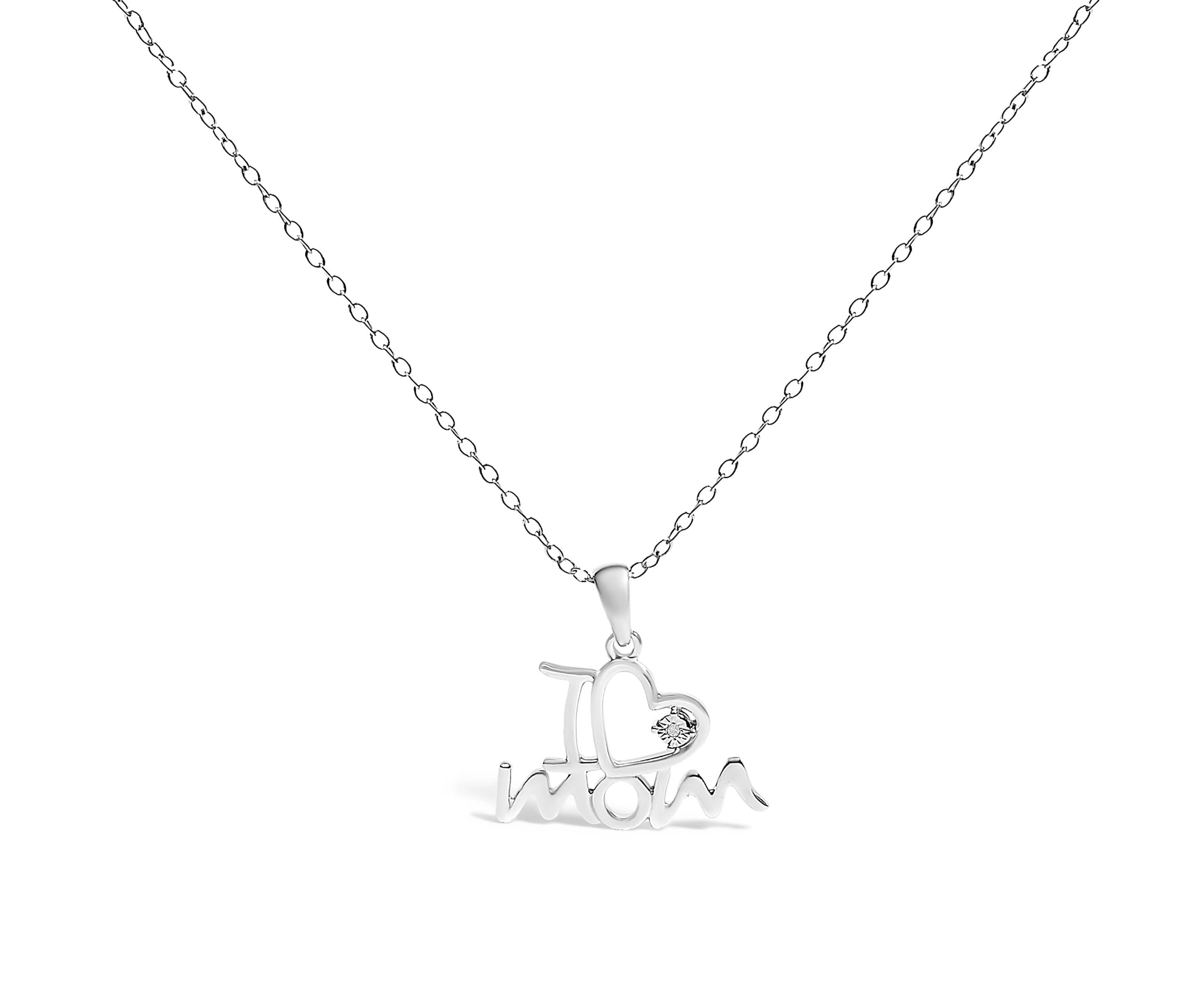 .925 Sterling Silver Diamond Accent "I Love Mom" Heart Pendant Necklace