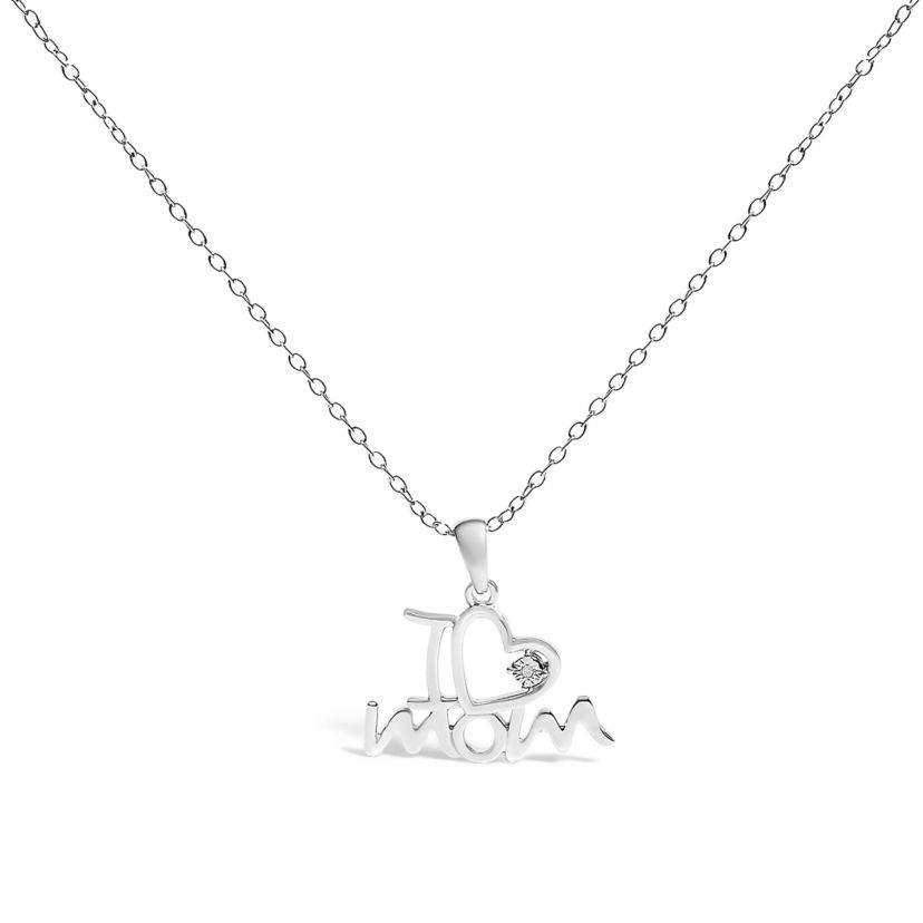 .925 Sterling Silver Diamond Accent "I Love Mom" Heart Pendant Necklace