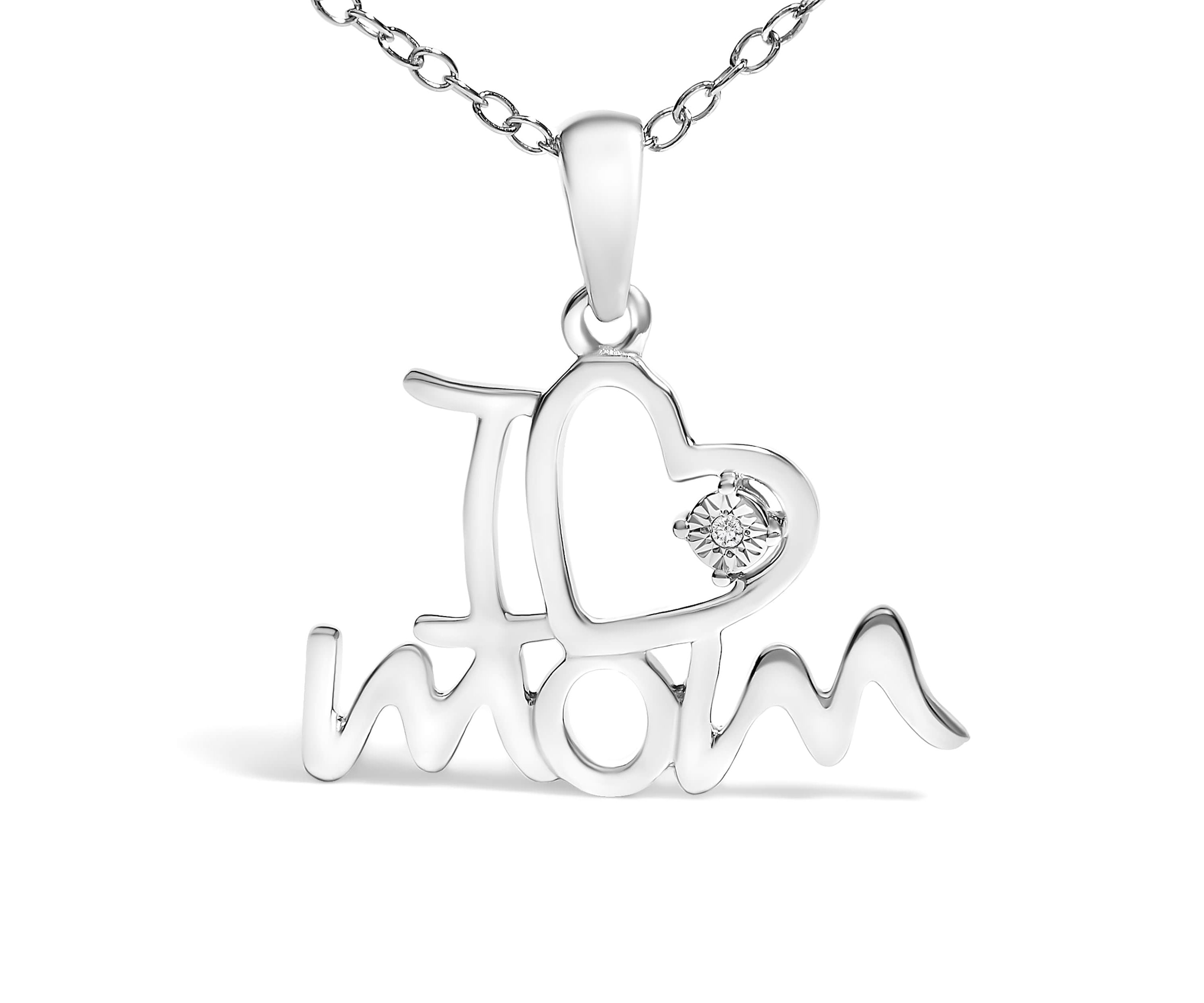 .925 Sterling Silver Diamond Accent "I Love Mom" Heart Pendant Necklace