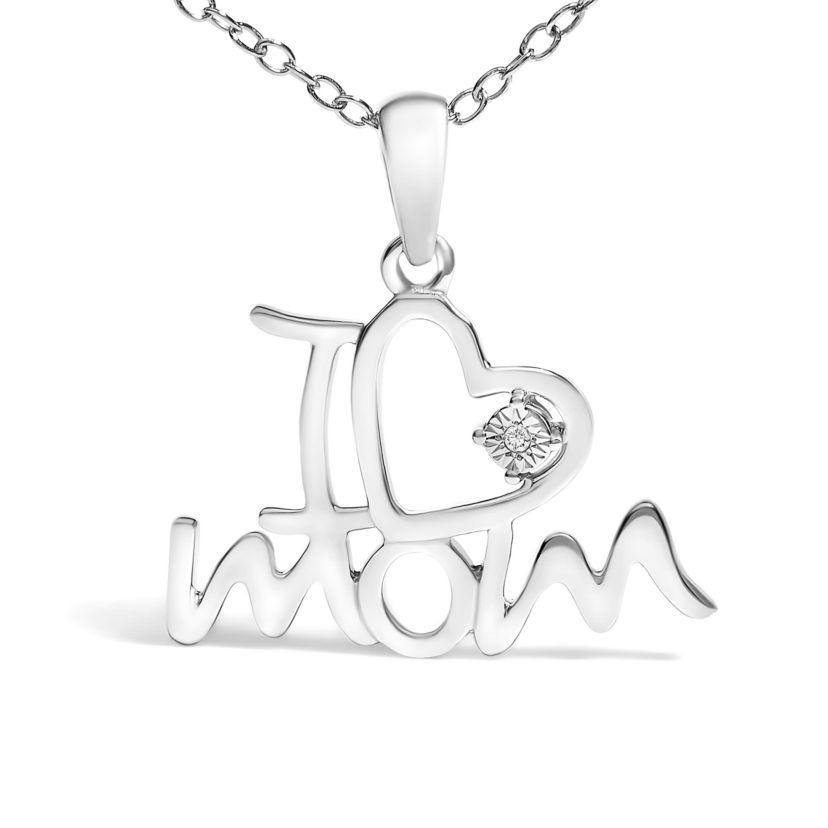 .925 Sterling Silver Diamond Accent "I Love Mom" Heart Pendant Necklace