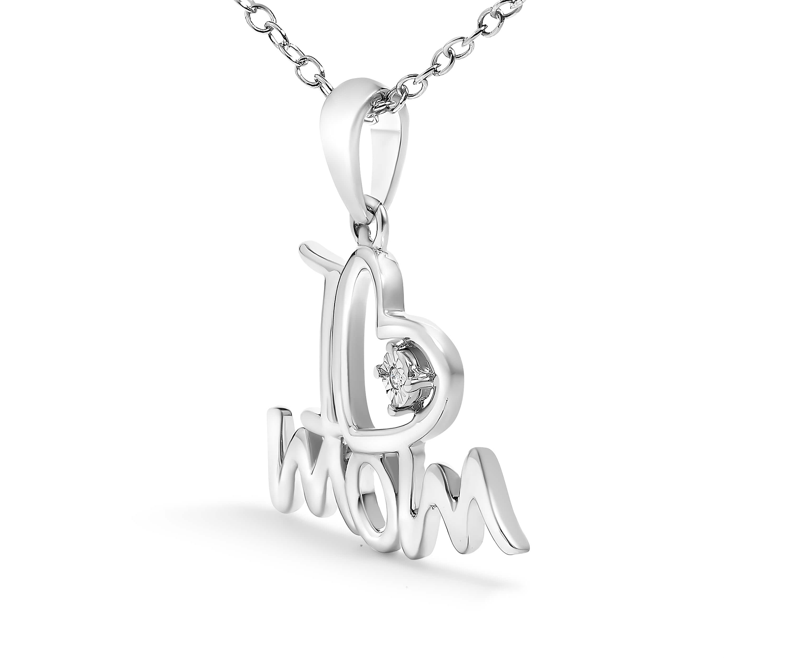 .925 Sterling Silver Diamond Accent "I Love Mom" Heart Pendant Necklace