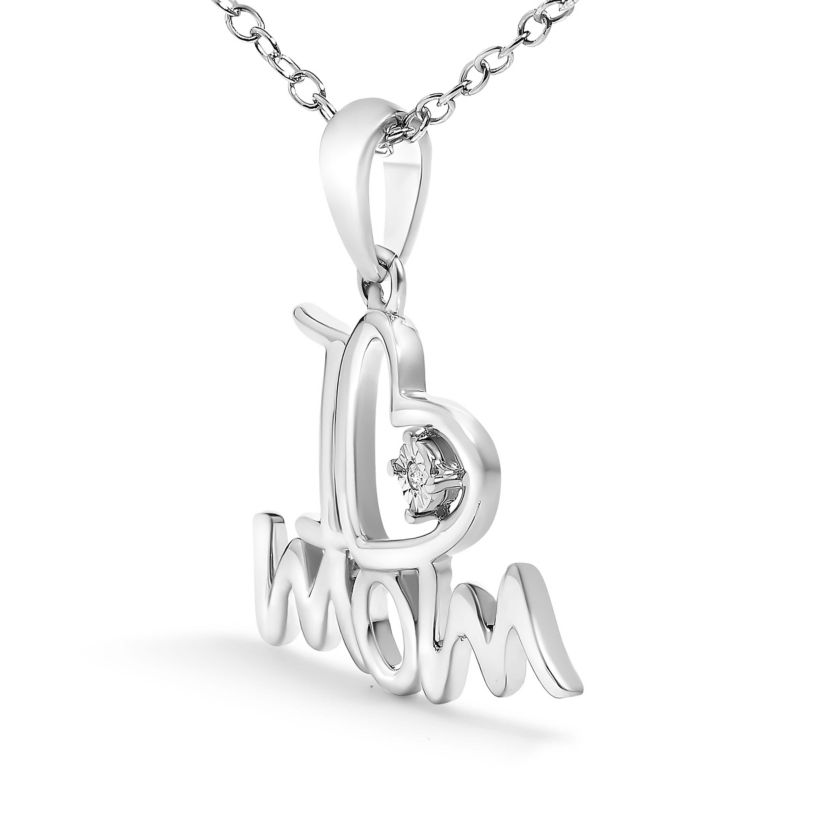 .925 Sterling Silver Diamond Accent "I Love Mom" Heart Pendant Necklace
