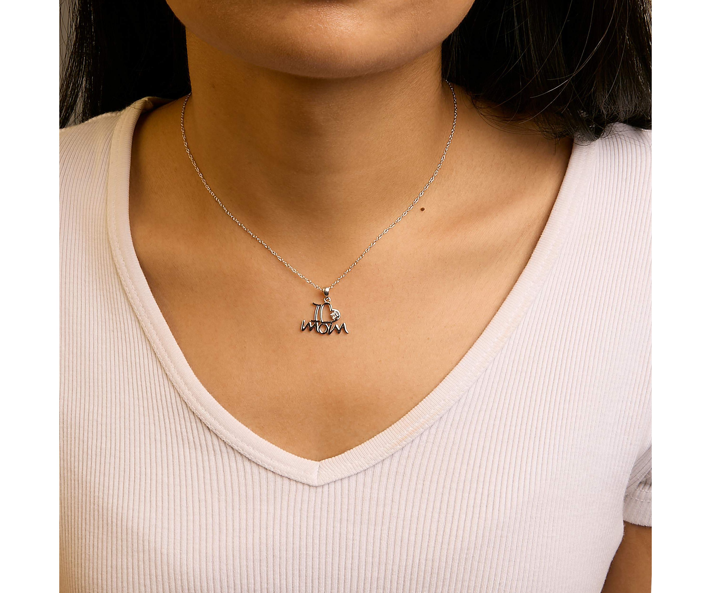 .925 Sterling Silver Diamond Accent "I Love Mom" Heart Pendant Necklace