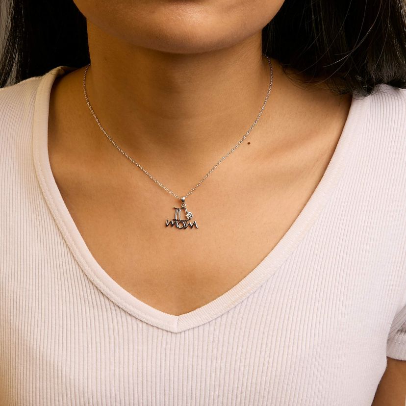 .925 Sterling Silver Diamond Accent "I Love Mom" Heart Pendant Necklace