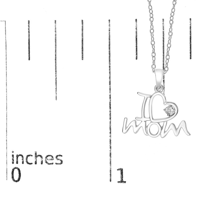 .925 Sterling Silver Diamond Accent "I Love Mom" Heart Pendant Necklace