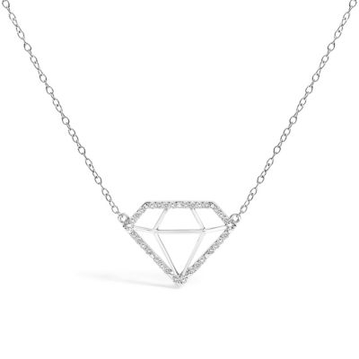 Haus of Brilliance Lab Created Silver 1/7 Cttw Lab Grown Diamond Diamond Shaped Pendant Necklace, 18 in