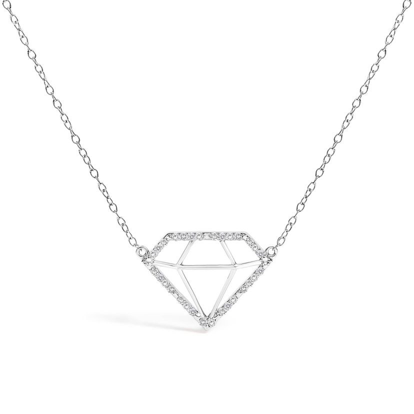 Lab Created Silver 1/7 Cttw Lab Grown Diamond Diamond Shaped Pendant Necklace - Size 18 Inches