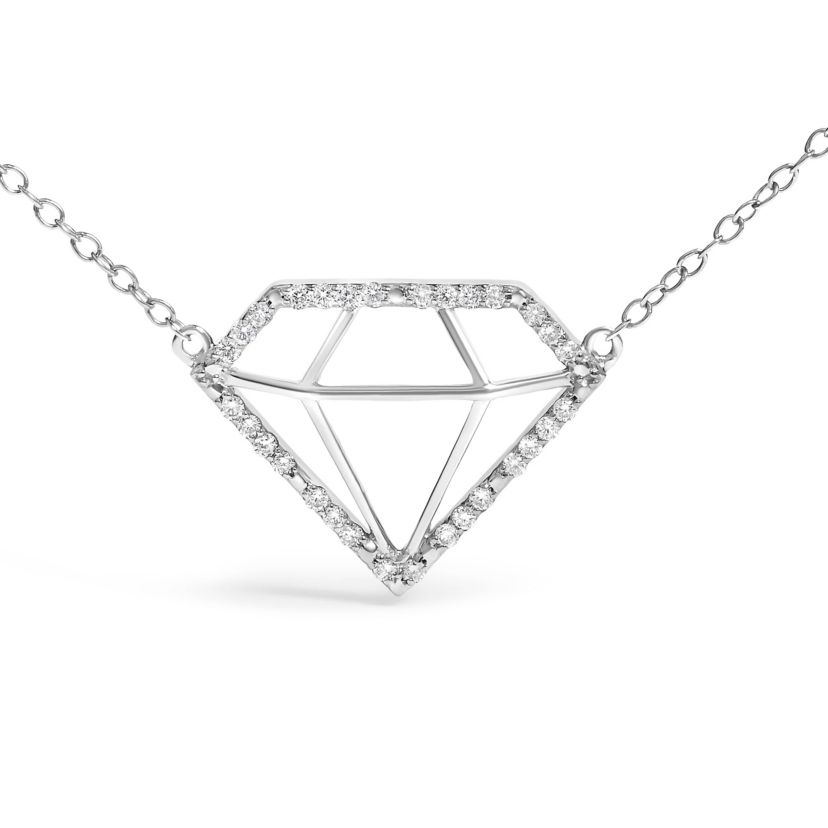 Lab Created Silver 1/7 Cttw Lab Grown Diamond Diamond Shaped Pendant Necklace - Size 18 Inches