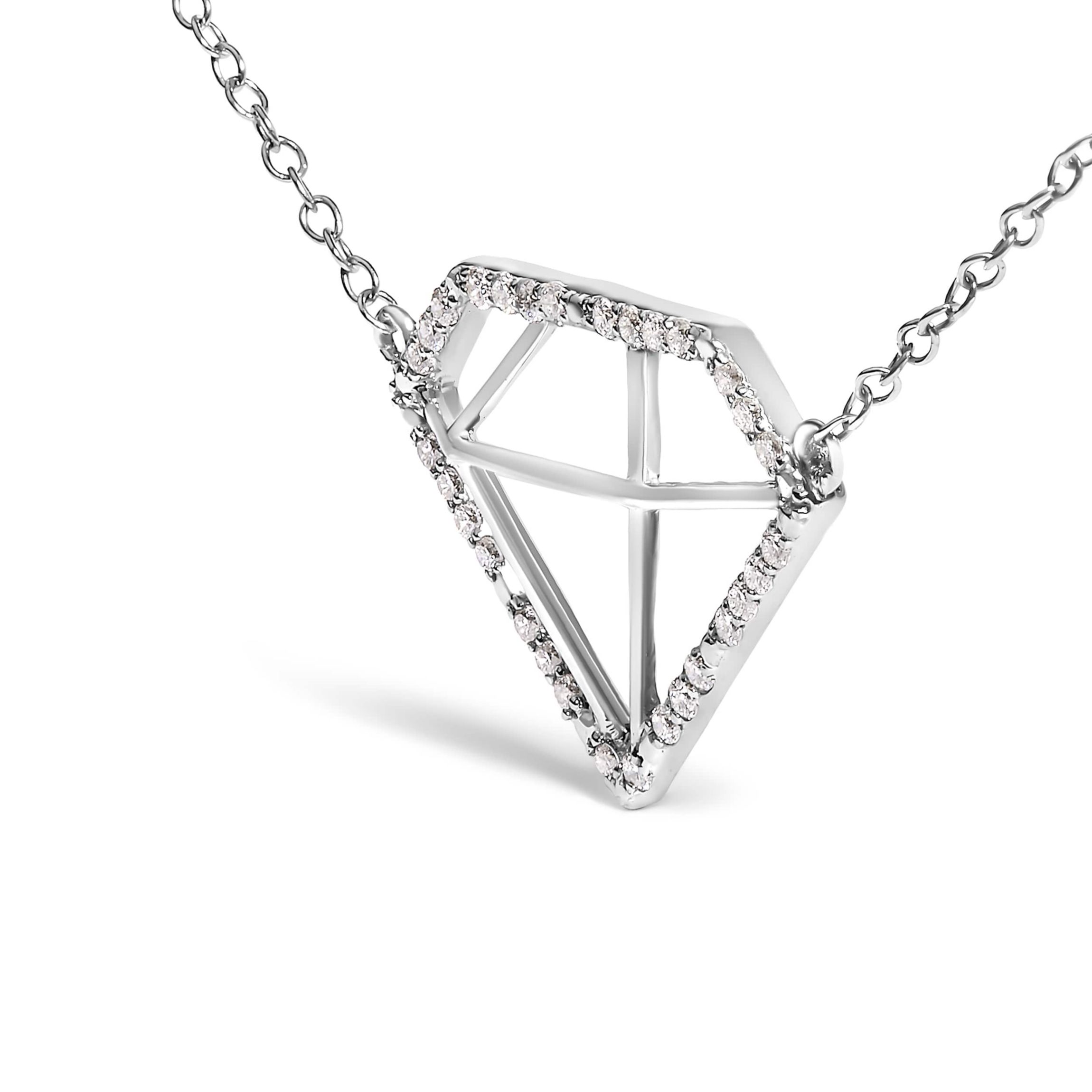 Lab Created Silver 1/7 Cttw Lab Grown Diamond Diamond Shaped Pendant Necklace - Size 18 Inches