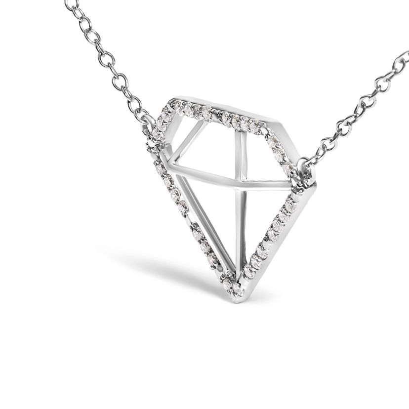 Lab Created Silver 1/7 Cttw Lab Grown Diamond Diamond Shaped Pendant Necklace - Size 18 Inches