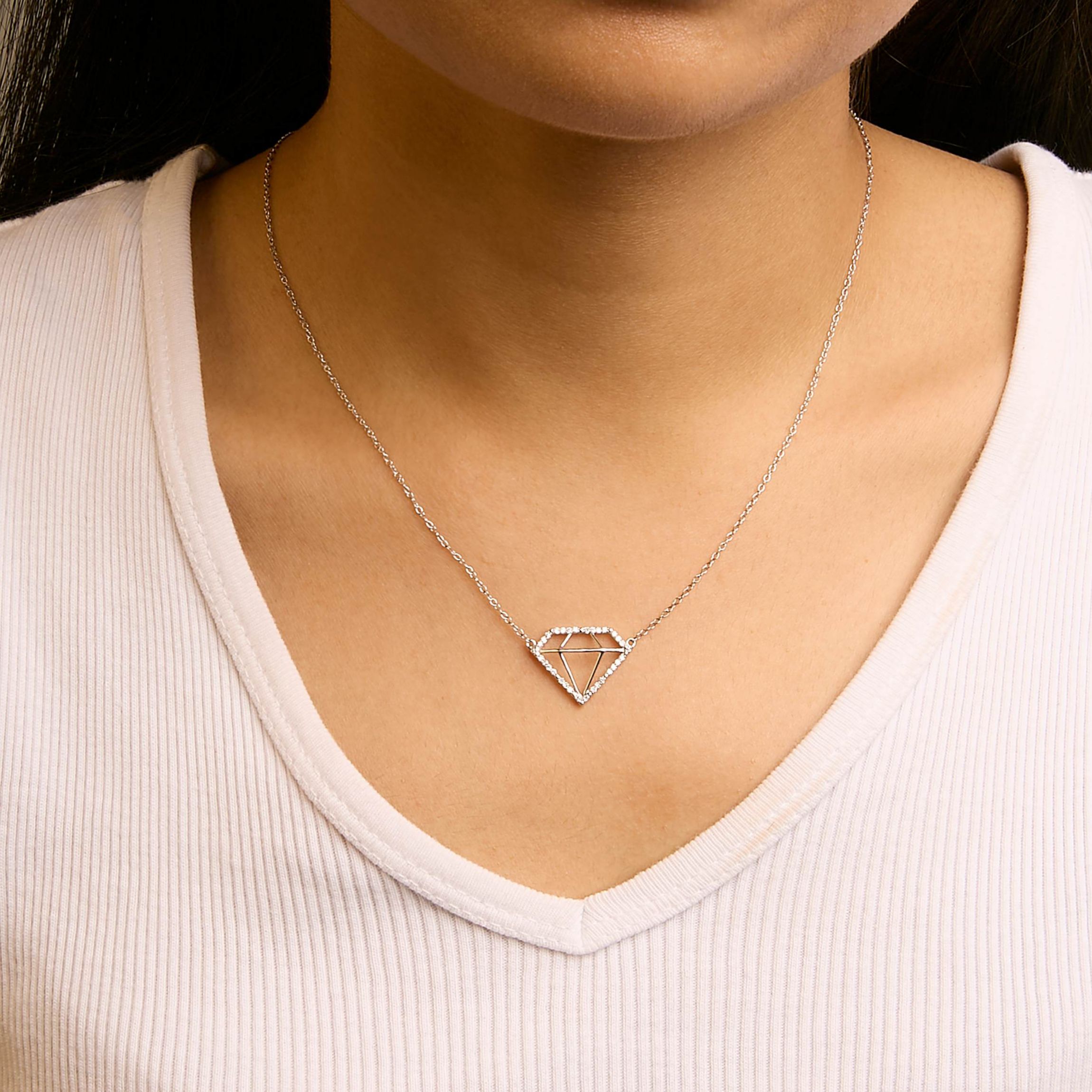 Lab Created Silver 1/7 Cttw Lab Grown Diamond Diamond Shaped Pendant Necklace - Size 18 Inches