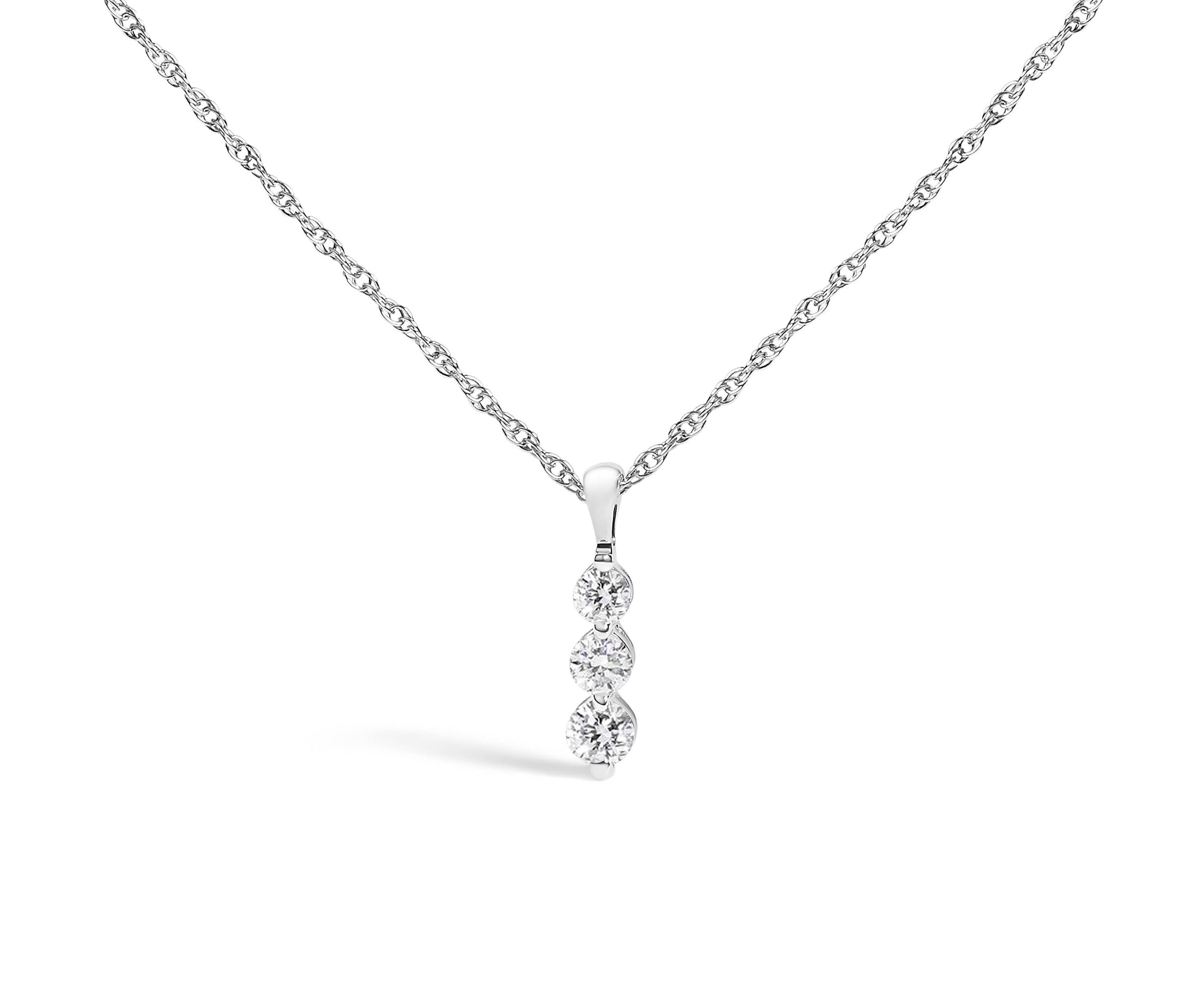 Lab Created Silver 1/7 Cttw Lab Grown Diamond Three Stone Diamond Pendant Necklace - 18" Inches