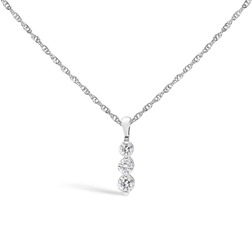 Lab Created Silver 1/7 Cttw Lab Grown Diamond Three Stone Diamond Pendant Necklace - 18" Inches