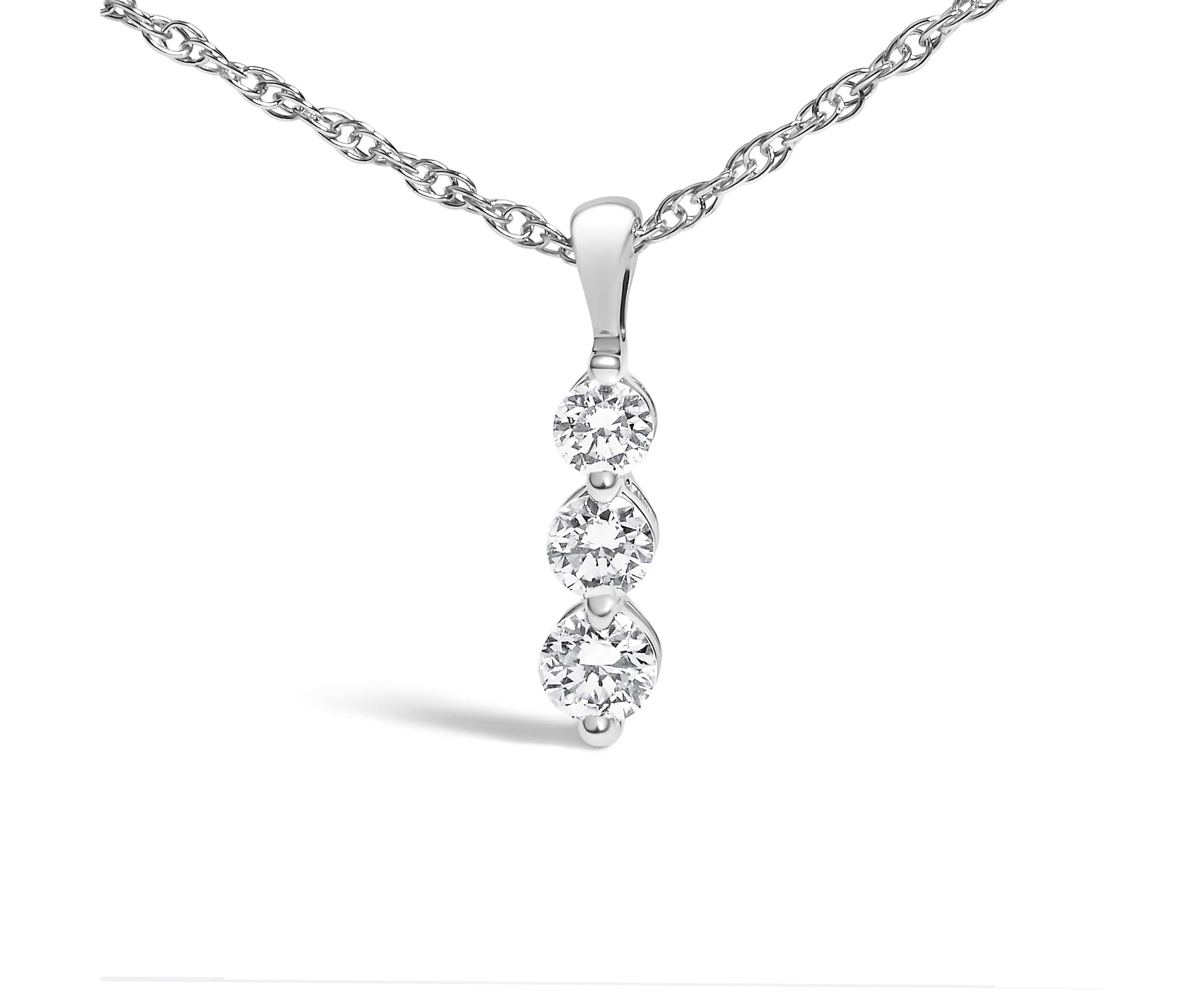 Lab Created Silver 1/7 Cttw Lab Grown Diamond Three Stone Diamond Pendant Necklace - 18" Inches