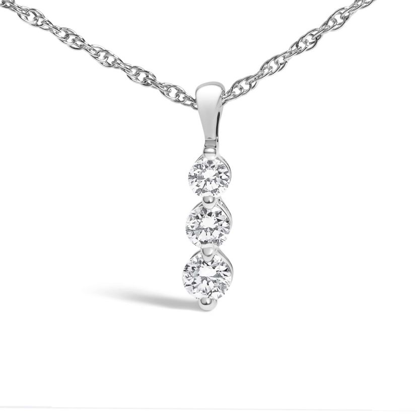 Lab Created Silver 1/7 Cttw Lab Grown Diamond Three Stone Diamond Pendant Necklace - 18" Inches