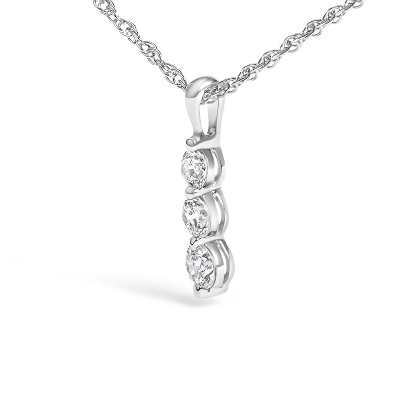 Lab Created Silver 1/7 Cttw Lab Grown Diamond Three Stone Diamond Pendant Necklace - 18" Inches