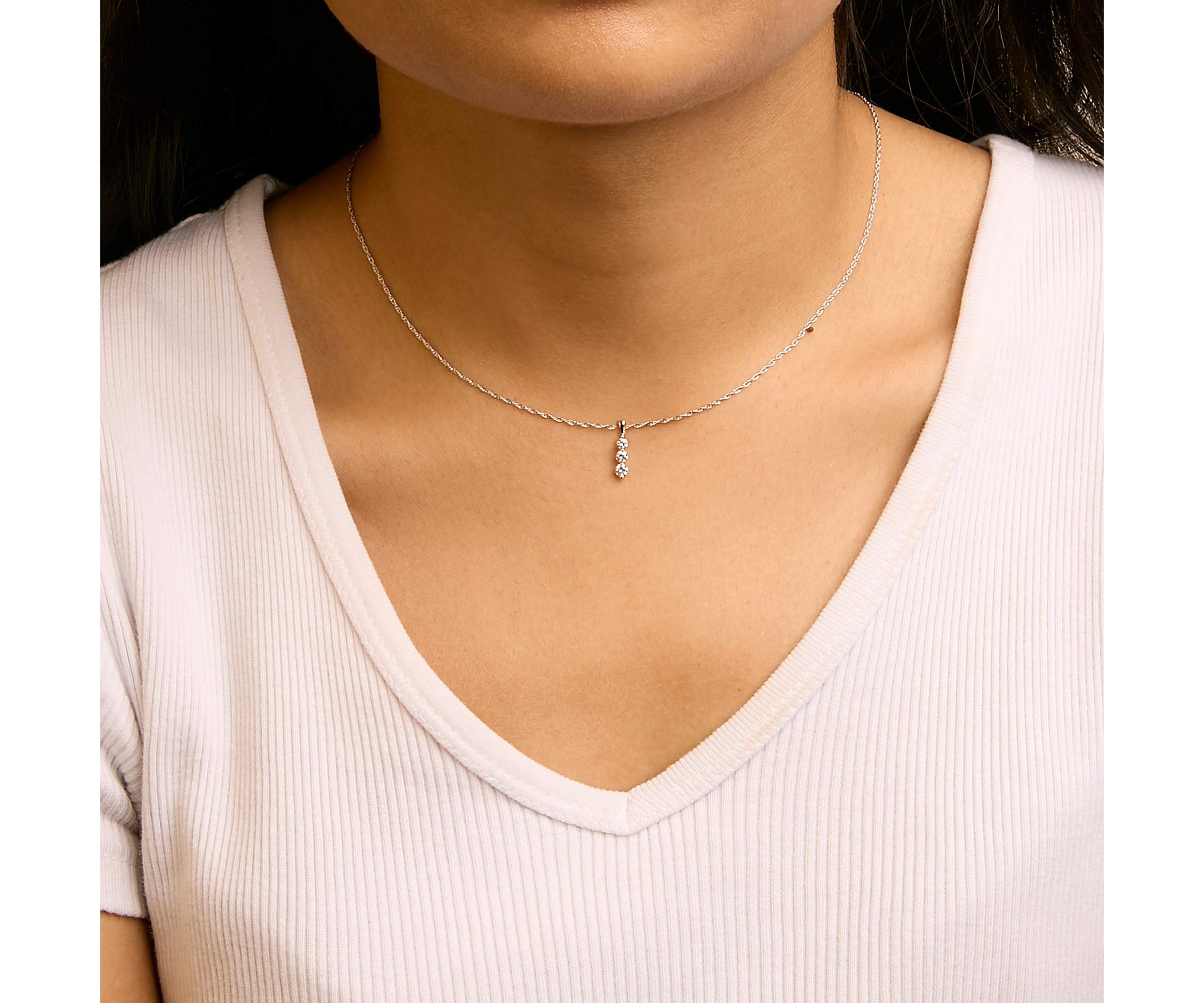 Lab Created Silver 1/7 Cttw Lab Grown Diamond Three Stone Diamond Pendant Necklace - 18" Inches