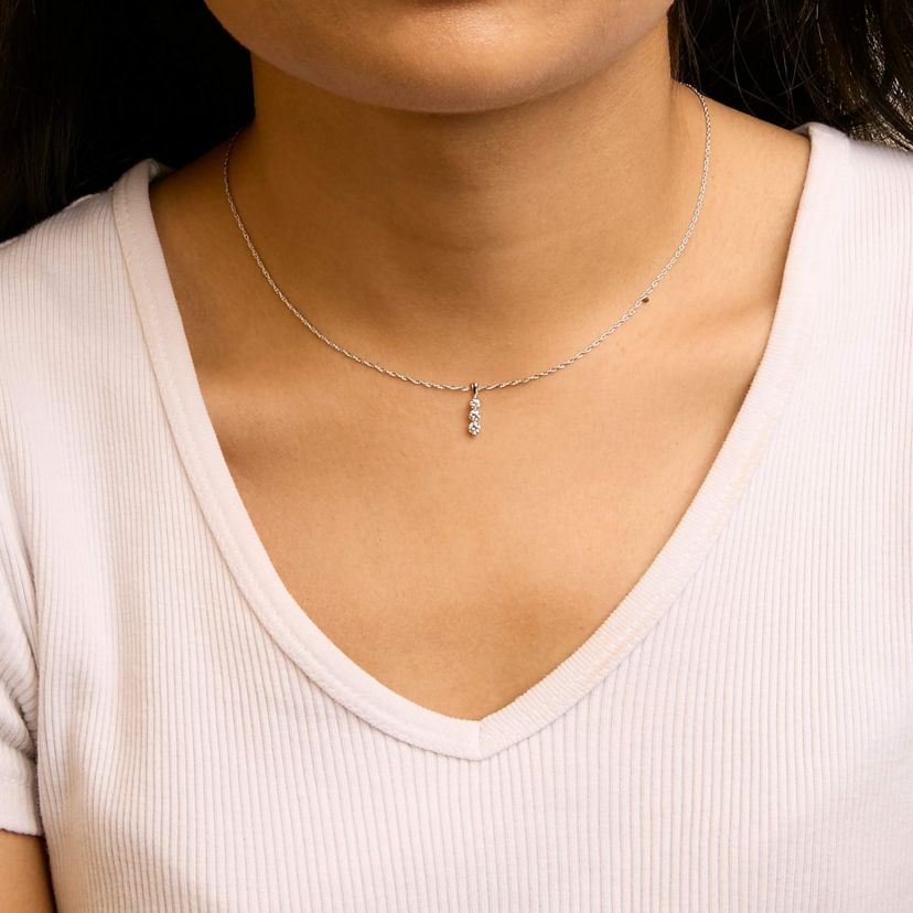 Lab Created Silver 1/7 Cttw Lab Grown Diamond Three Stone Diamond Pendant Necklace - 18" Inches